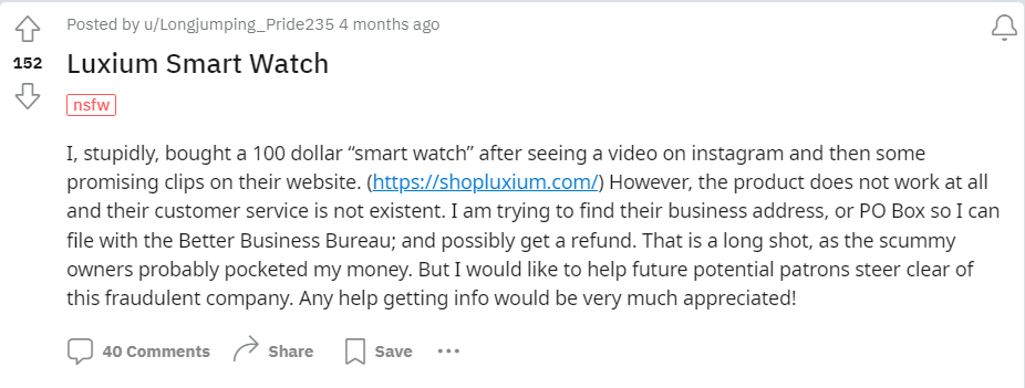 Reddit About Luxium Smartwatch 
